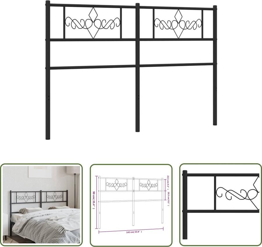 The Living Store Hoofdbord 142 x 3 x 90 cm Staal Zwart