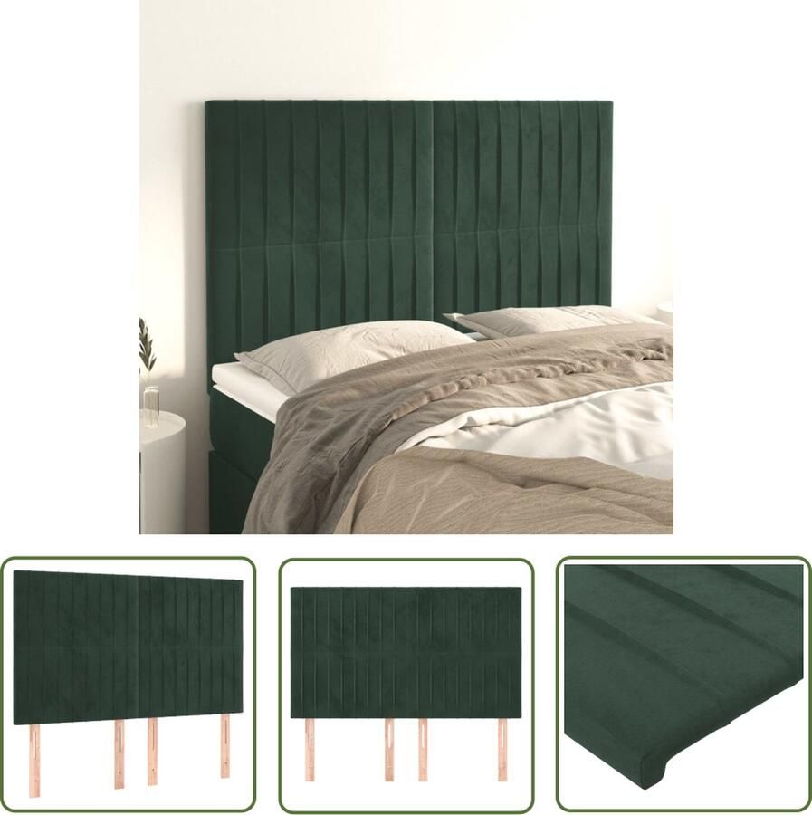 The Living Store Hoofdbord 144 x 5 x 118 128 cm Zacht fluweel donkergroen