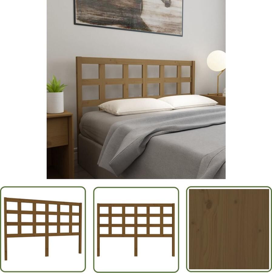 The Living Store Hoofdbord 145 5x4x100 cm massief grenenhout honingbruin Houten Hoofdeinde Hoofd Bord Hoofdkussen Bedroom Decor Slaapkamer Meubels