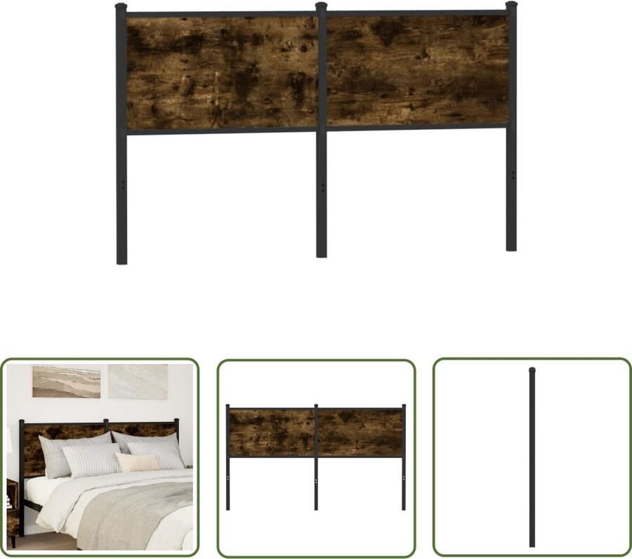 The Living Store Hoofdbord 150 cm bewerkt hout en staal gerookt eikenkleurig Hoofd Bord Hoofdbord Bedding Slaapkamer Decoratie Houten Hoofdbord
