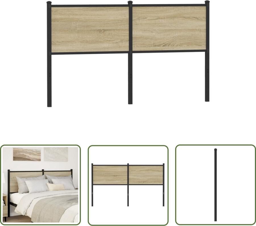 The Living Store Hoofdbord Bed 156 x 91.5 cm Sonoma eiken Duurzaam bewerkt hout en staal Stevige metalen poten Hoofd Bord Hoofdbord Bed Frame Beddecoratie Bedroom Decor
