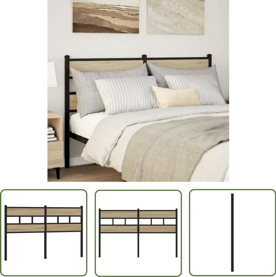 The Living Store Hoofdbord 150 cm ijzer en bewerkt hout sonoma eikenkleurig Hoofdbord Beddecoratie Slaapkamerstijl Metalen Hoofdbord Hoofdbekleding