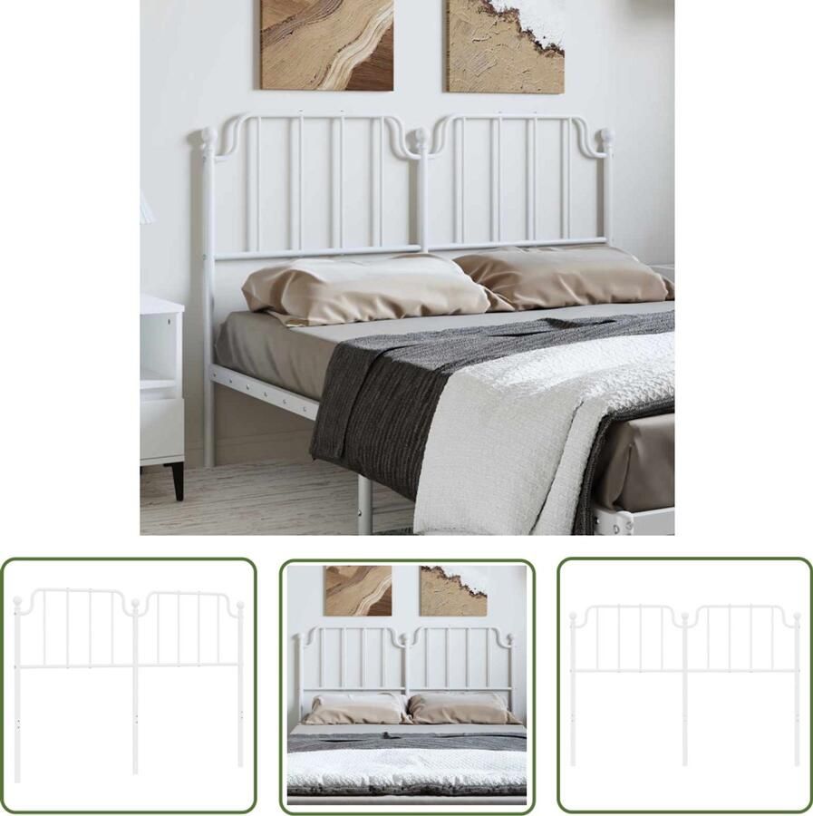 The Living Store Hoofdbord Metaal 156 x 102 cm Wit Rond buis ontwerp Hoofdbord Hoofdboard Beddecoratie Slaapkamervloerisolator Metalen Hoofdbord - Foto 2