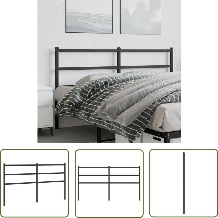 The Living Store Hoofdbord Staal 156 x 3 x 90 cm Robuuste metalen constructie Hoofdbord Hoofdbekleding Beddecoratie Staal Zwarte Meubels