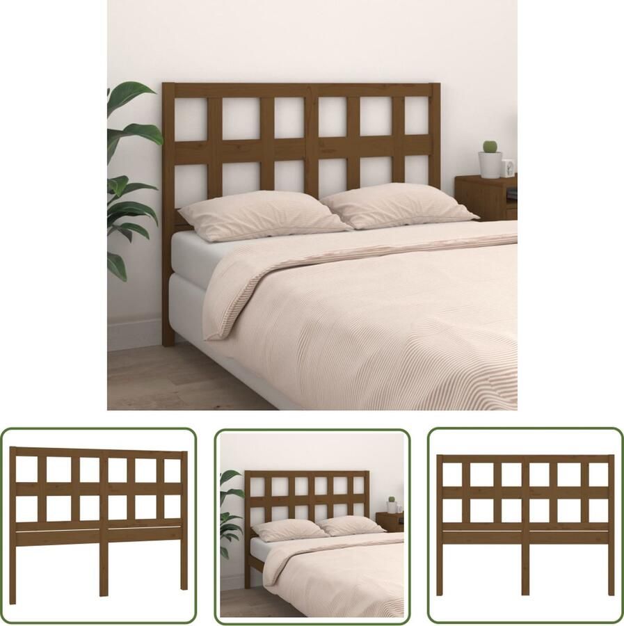 The Living Store Hoofdbord 155 5x4x100 cm massief grenenhout honingbruin Houten Hoofdeinde Hoofdboard Beddecoratie Slaapkamer Decoratie Grenenhout Meubilair