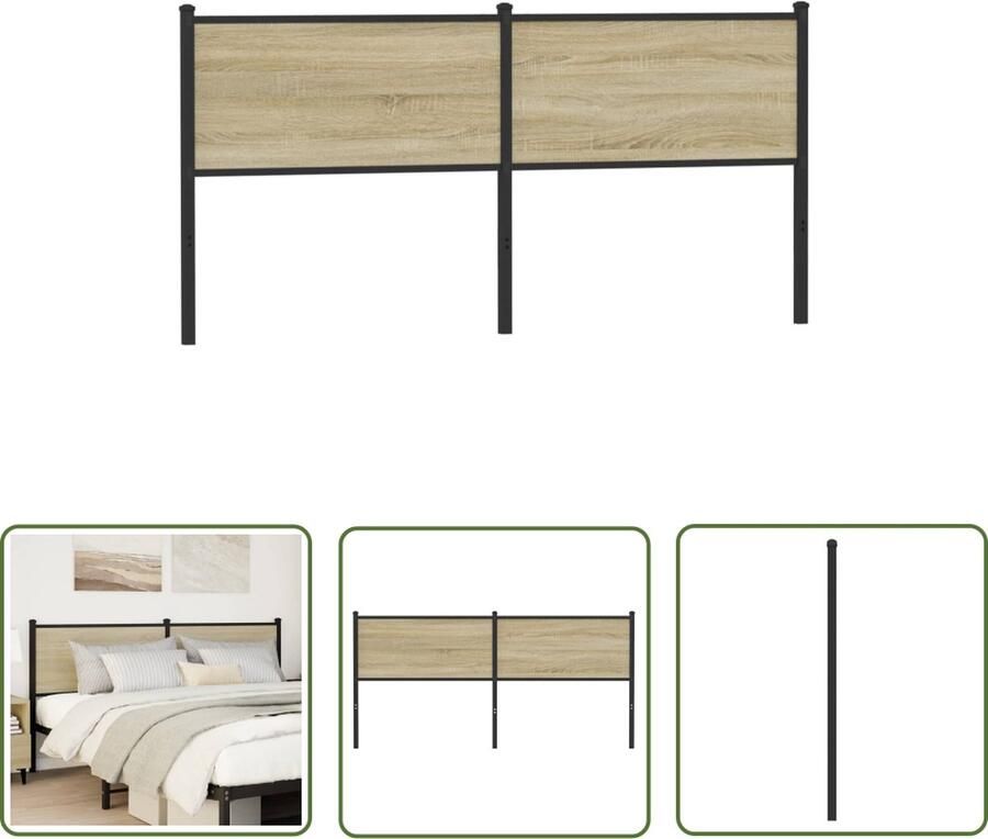 The Living Store Hoofdbord 160 cm bewerkt hout en staal sonoma eikenkleurig Hoofd Bord Hoofdbord Slaapkamers Bed Frame Houten Hoofdbord