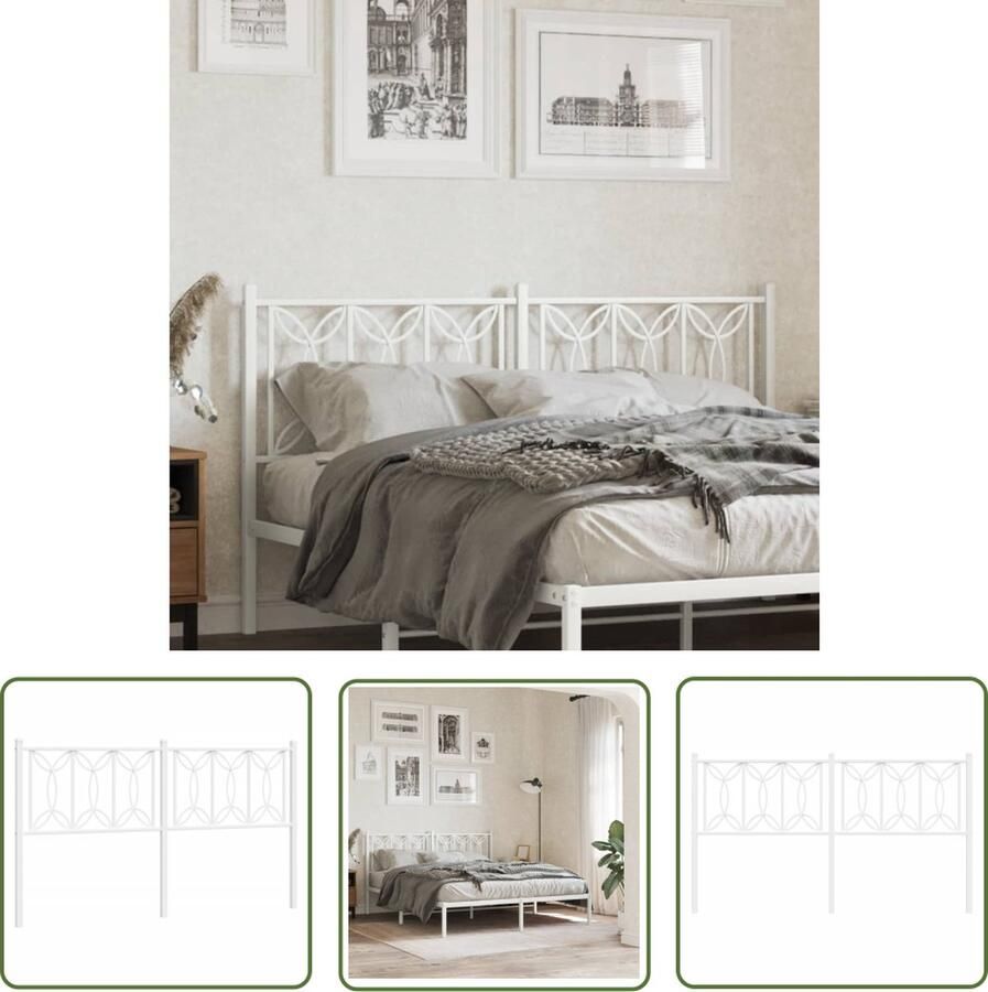 The Living Store Hoofdbord Staal 166 x 3 x 90 cm Wit met Stevige Metalen Poten Hoofd Bord Hoofdbord Slaap Kamer Bedroom Decor Beddecoratie