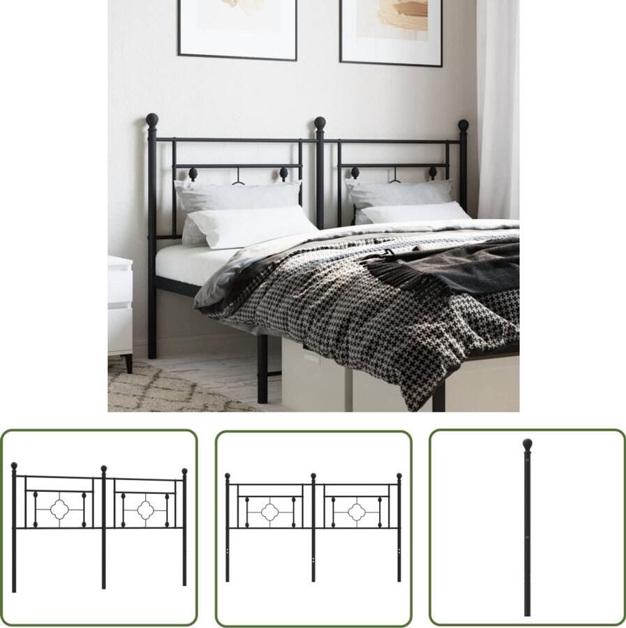 The Living Store Hoofdbord 160 cm metaal zwart Hoofdbord Hoofdkussen Slaapkamerinrichting Staal Zwart