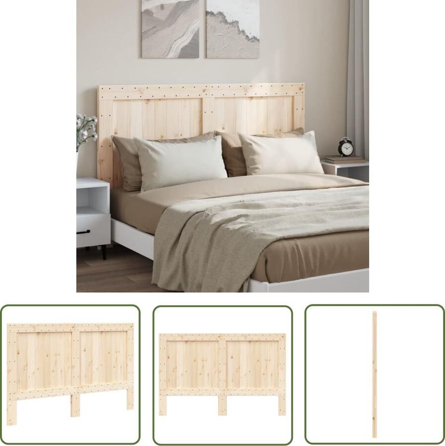 The Living Store Houten Hoofdeinde 160 x 3.5 x 104 cm Massief grenenhout Hoofdbord Hoofddekens Beddengoed Slaapkamers Houten Meubels