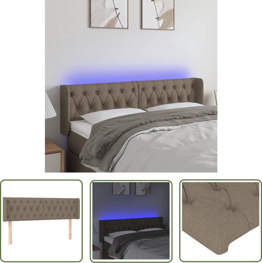 The Living Store Hoofdbord LED 163x16x78 88 cm stof taupe Hoofd Bord Led Hoofdbord Taupe Hoofdbord Met Verlichting Led Lampen Headboard Bedroom Decor