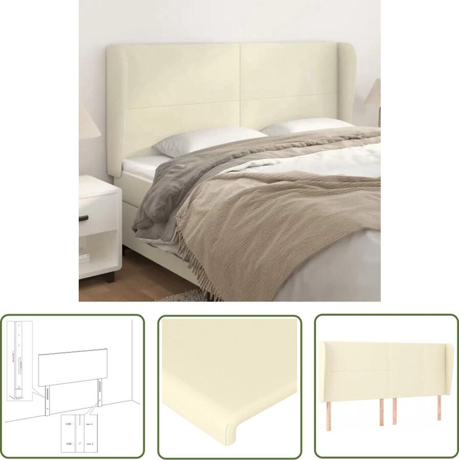 The Living Store Hoofdbord 163 x 23 x 118 128 cm Crème Kunstleer