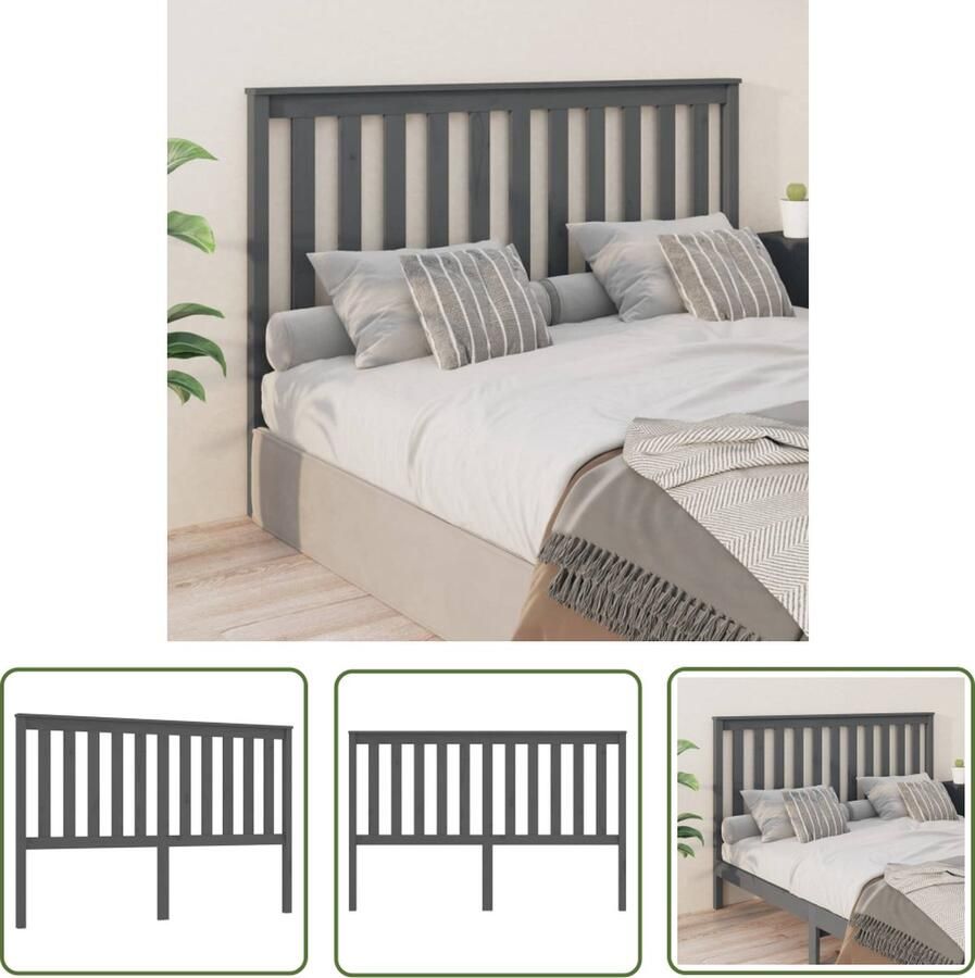 The Living Store Hoofdbord 166x6x101 cm massief grenenhout grijs Hoofd Bord Beddecoratie Houten Hoofdbord Hoofdeinde Grieze