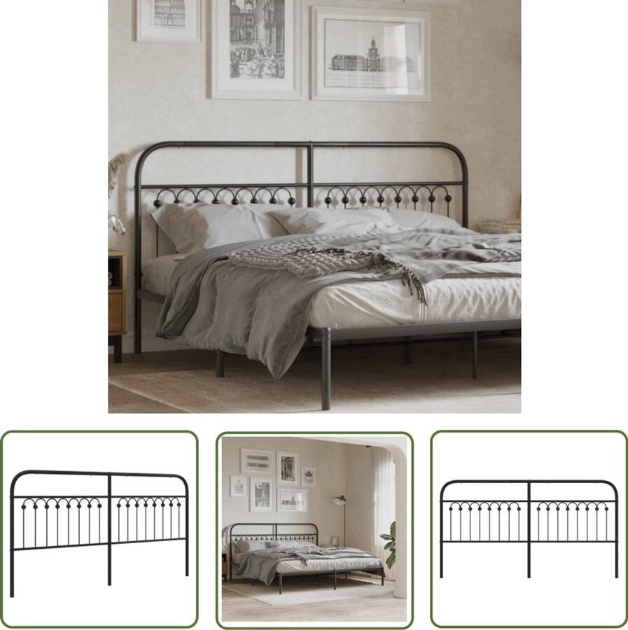 The Living Store Hoofdbord 180 cm metaal zwart Hoofd Bord Hoofdbord Beddecoratie Slaapkamers Zwarte Hoofdbord