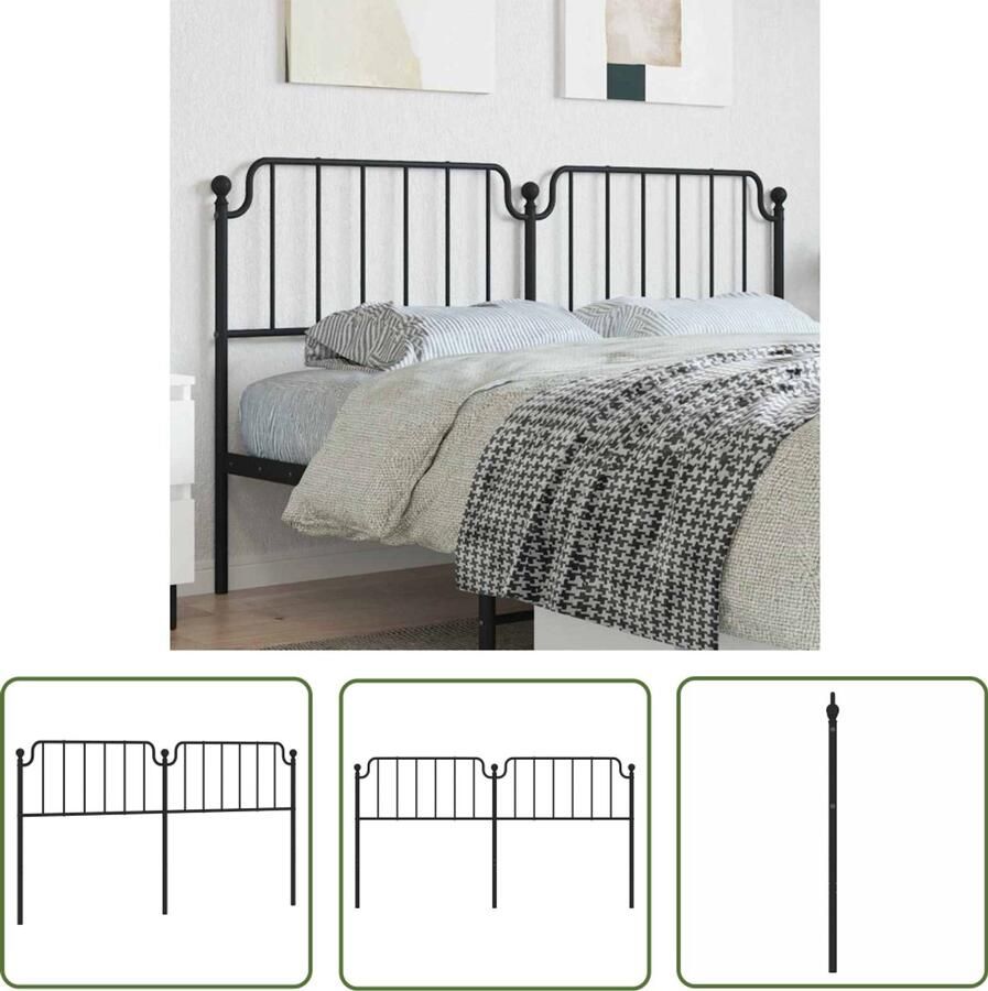 The Living Store Hoofdbord 180 cm metaal zwart Hoofdbord Hoofdkussen Beddecoratie Slaapkamers Staal