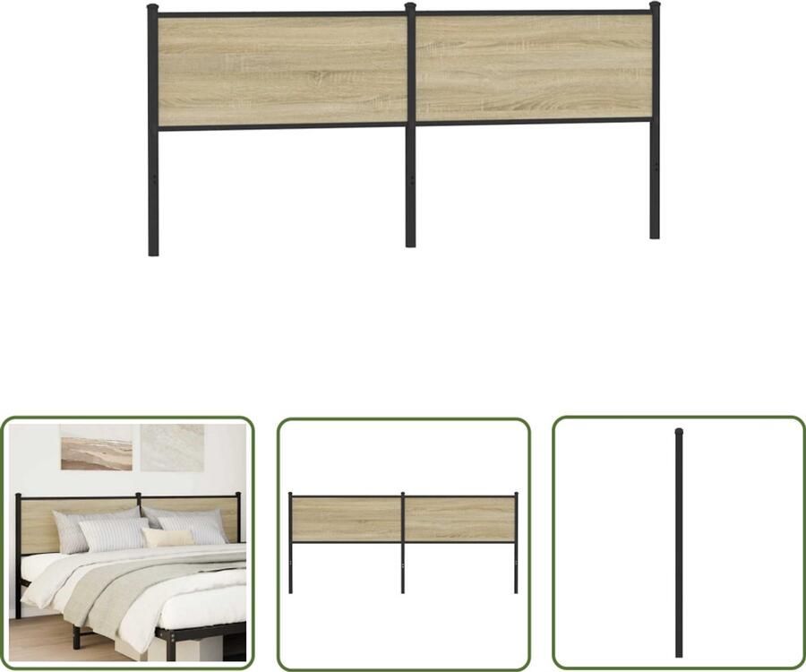The Living Store Hoofdbord 190 cm bewerkt hout en staal sonoma eikenkleurig Hoofdbord Houten Hoofdbord Bruine Hoofdbord Design Hoofdbord 190cm