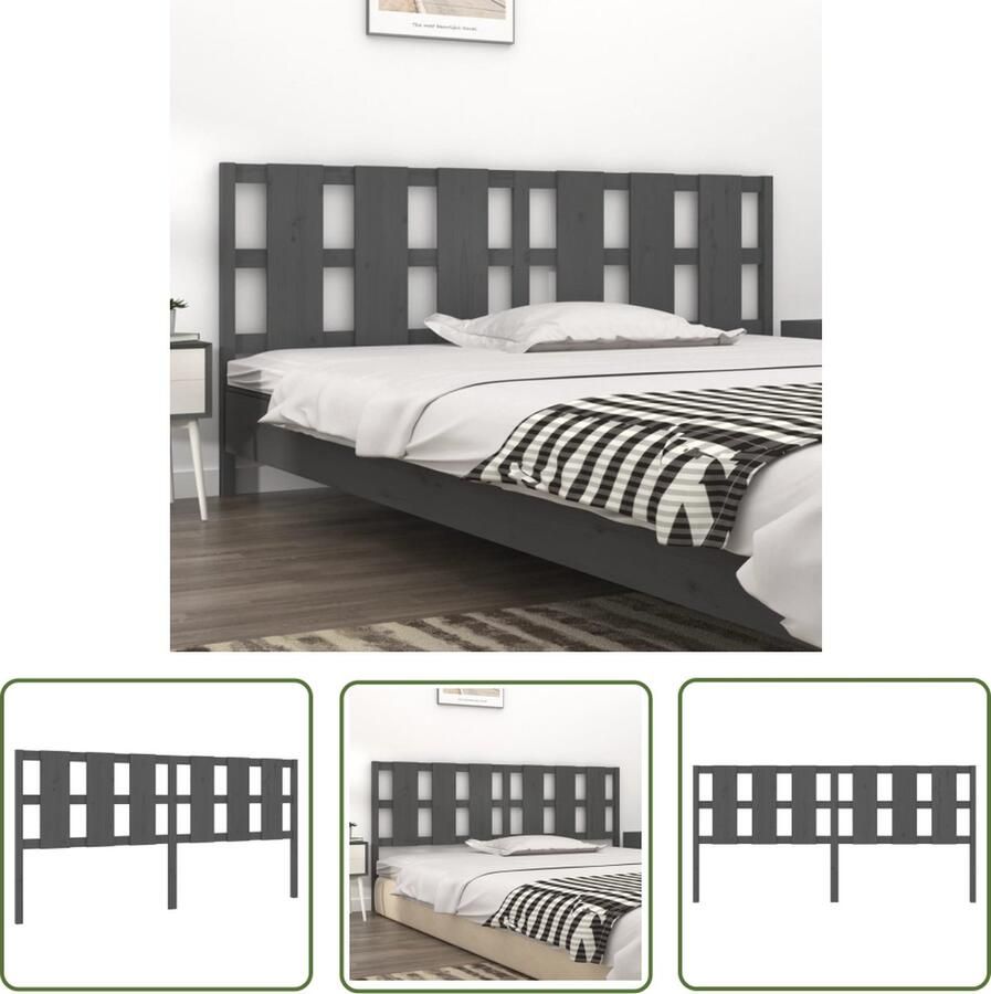 The Living Store Houten Hoofdeinde Grijs 205.5 x 4 x 100 cm Massief Grenenhout Houten Hoofdbord Grijs Hoofdbord Massief Hout Grieze Hoofdbord Rustic Hoofdbord