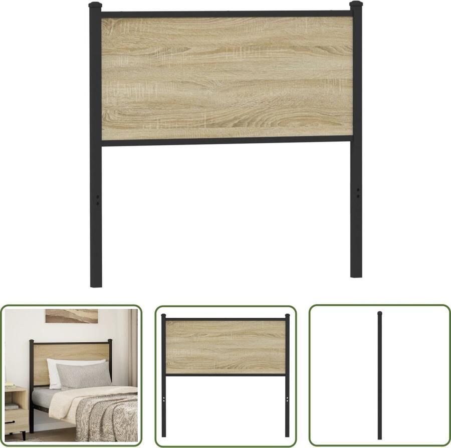 The Living Store Hoofdbord 75 cm bewerkt hout en staal sonoma eikenkleurig Hoofd Bord Hoofdbord Bedding Slaapkamers Houten Hoofdbord