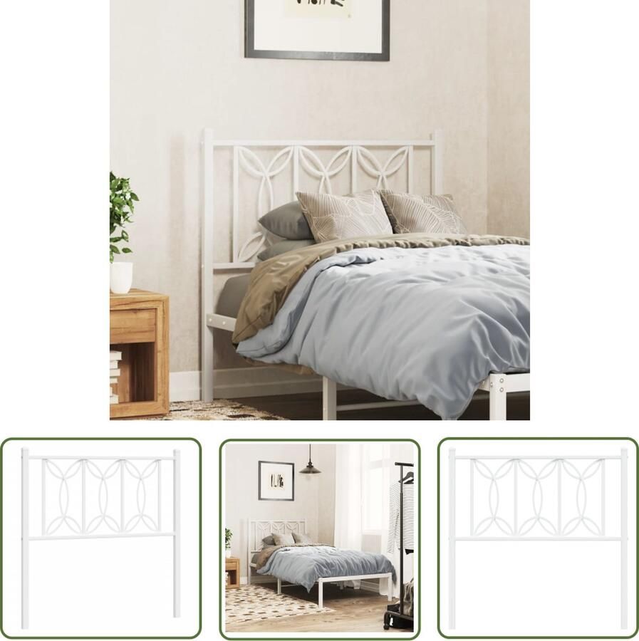 The Living Store Hoofdbord Staal 80 x 3 x 90 cm Wit Stevige poten comfortabele ondersteuning Matras niet inbegrepen Hoofd Bord Hoofdbord Bed Frame Bed Slaap Kamer