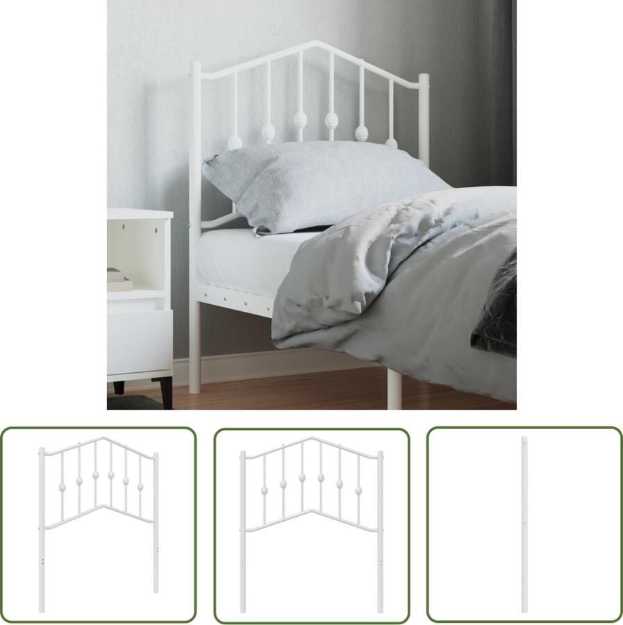 The Living Store Hoofdbord staal Wit 80 x 4 x 98 cm Hoofdbord Hoofdboard Beddecoratie Slaapkamerstijl Houten Hoofdbord