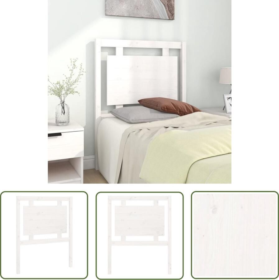 The Living Store Houten Hoofdeinde Wit 80.5 x 4 x 100 cm Massief Grenenhout Houten Hoofdbord Hoofdeinde Beddecoratie Hoofdboard Bedroom Decor