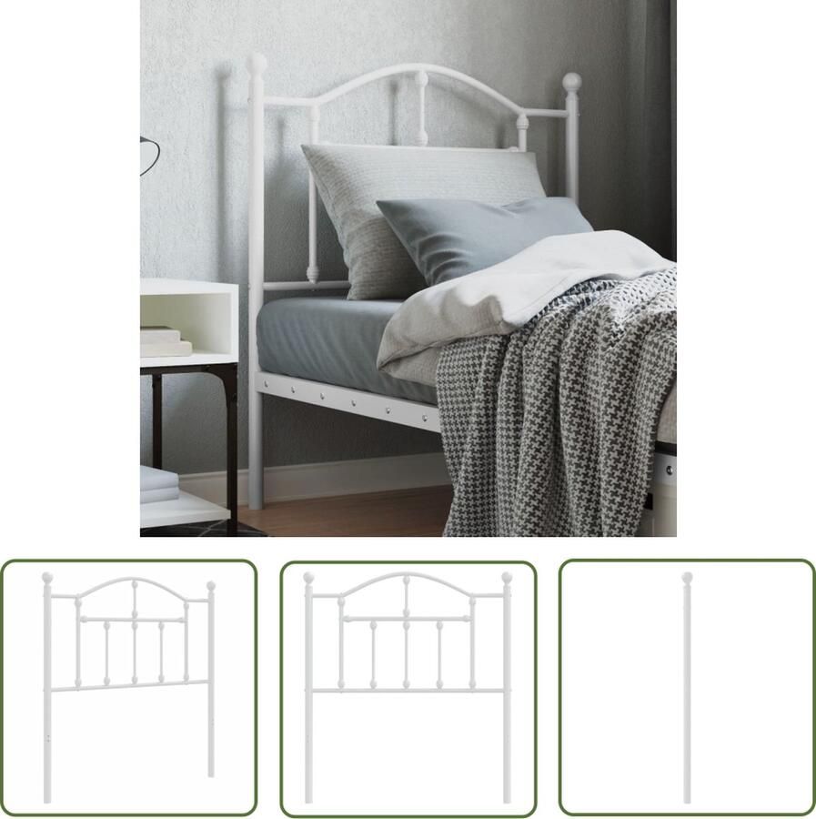 The Living Store Bedhoofdbord Gepoedercoat Staal Stabiele Poten Comfortabele Ondersteuning Wit 85x3x97 cm Geschikt voor ronde buizen Hoofd Bord Hoofdkussen Beddecoratie Slaapkamer Decoratie Staal Hoofdbord