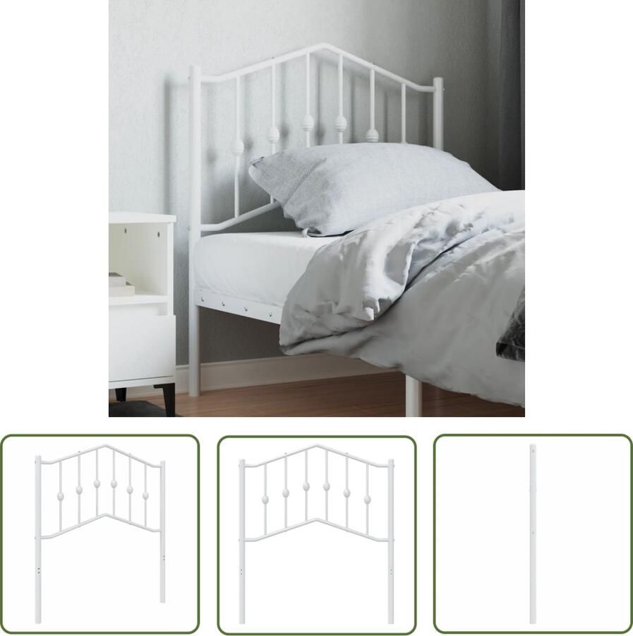 The Living Store Hoofdbord Classic Metalen Constructie Stabiele Poten Comfortabele Ondersteuning Kleur- Wit Afmetingen- 85x4x98cm Geschikt voor 80cm Matras Montage Vereist