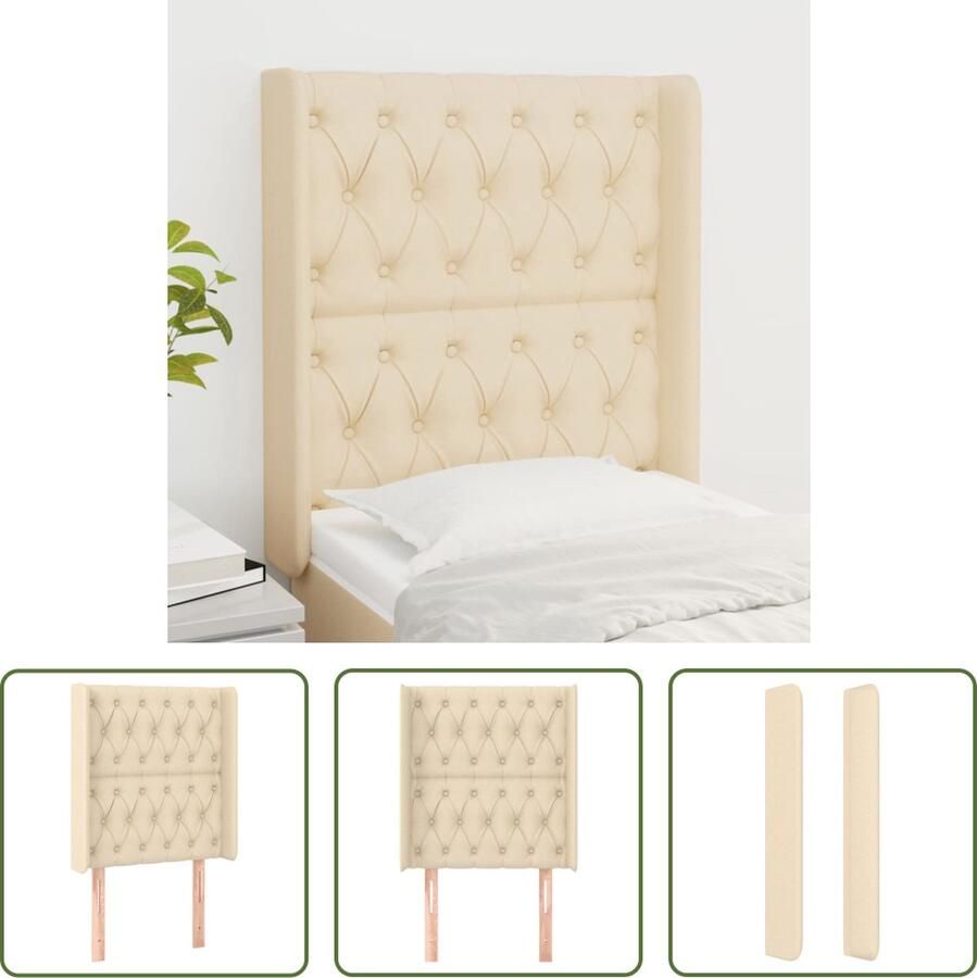 The Living Store Hoofdbord met randen 83x16x118 128 cm stof crèmekleurig Hoofd Bord Hoofdkussen Beddecoratie Bedroom Decor Slaapkamervloer