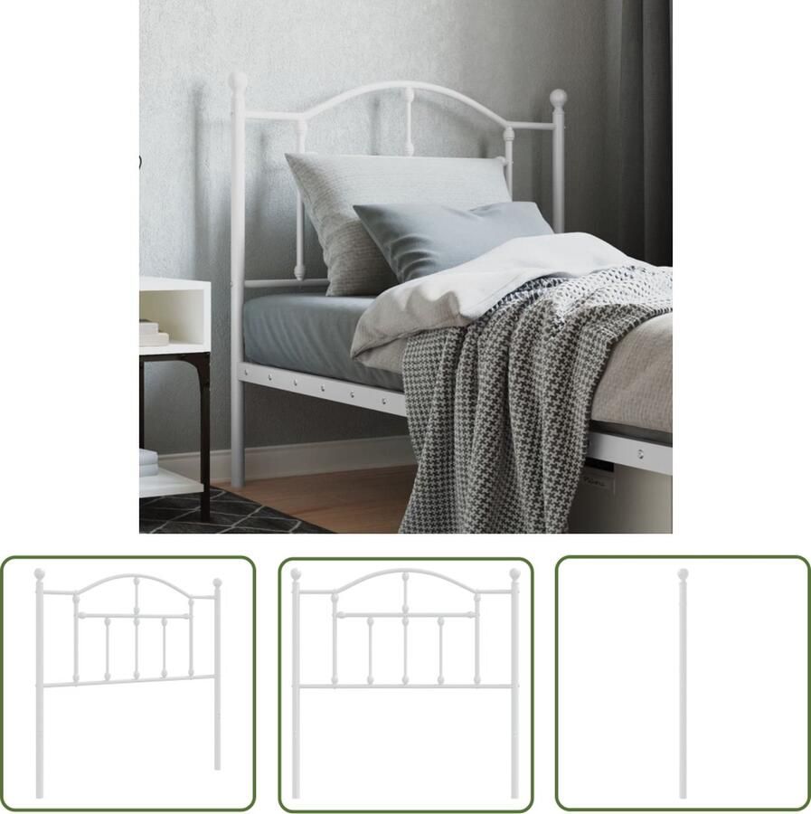 The Living Store Hoofdbord Trendy Wit Staal 95 x 3 x 97 cm Robuuste metalen constructie Stevige en stabiele poten Comfortabele ondersteuning Hoofdbord Hoofdbekleding Beddecoratie Slaapkamervloer Modern Hoofdbord