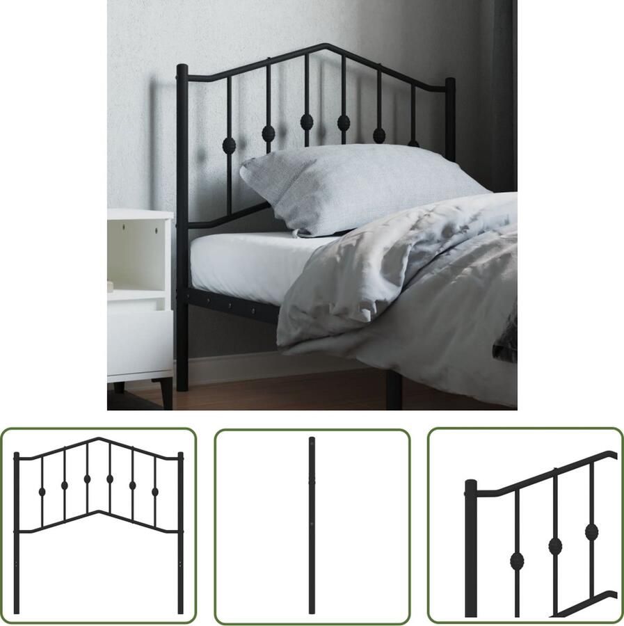 The Living Store Hoofdbord 90 cm metaal zwart Hoofdbord Beddecoratie Hoofdbekleding Zwarte Hoofdbord Stalen Hoofdbord