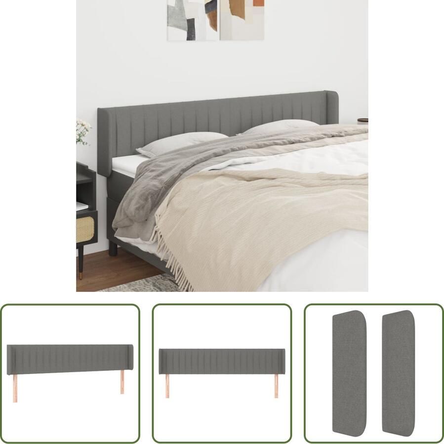 The Living Store Hoofdbord met randen 163x16x78 88 cm stof donkergrijs Hoofd Bord Hoofdkussen Beddecoratie Slaapkamers Donkere Kleuren