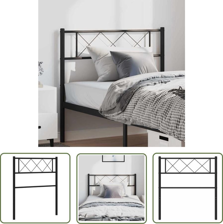 The Living Store Hoofdbord Bedframe Accessoires 105 x 3 x 90 cm Robuust en Stabiel Hoofdbord Hoofdbekleding Beddecoratie Staal Zwart