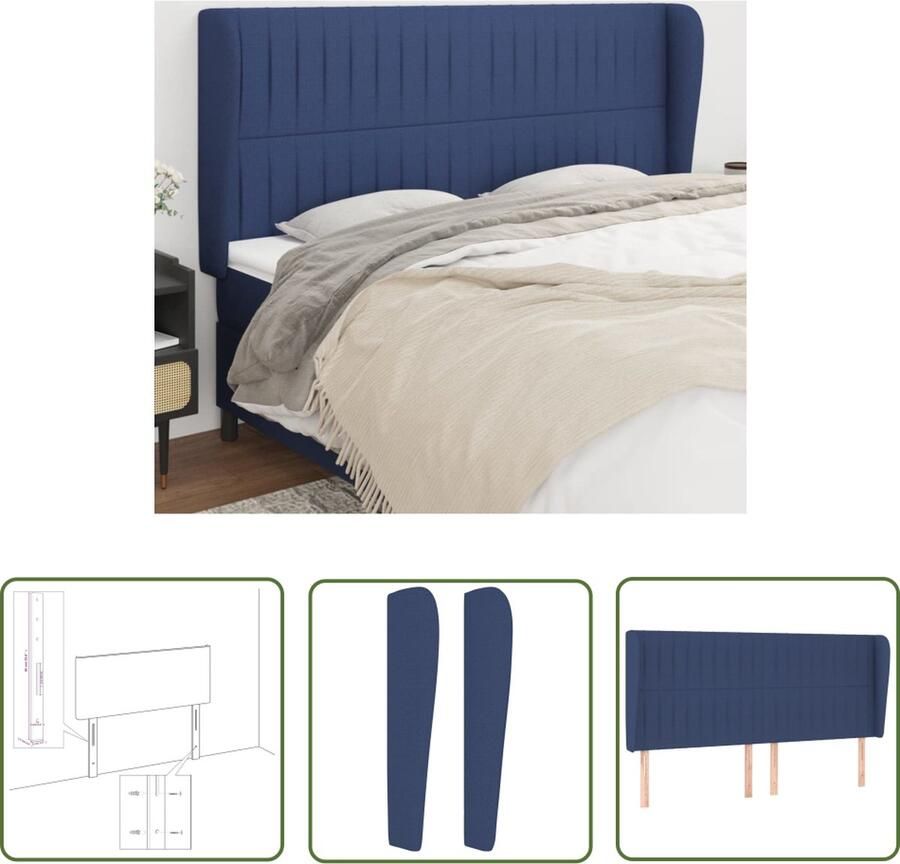 The Living Store Hoofdbord Bedombouw Duurzaam Stevige poten Verstelbare hoogte Comfortabele ondersteuning Blauw Stof Massief hout Hoofd Bord Hoofdkussen Beddecoratie Stoffen Hoofdbord Blauwdruk - Foto 2