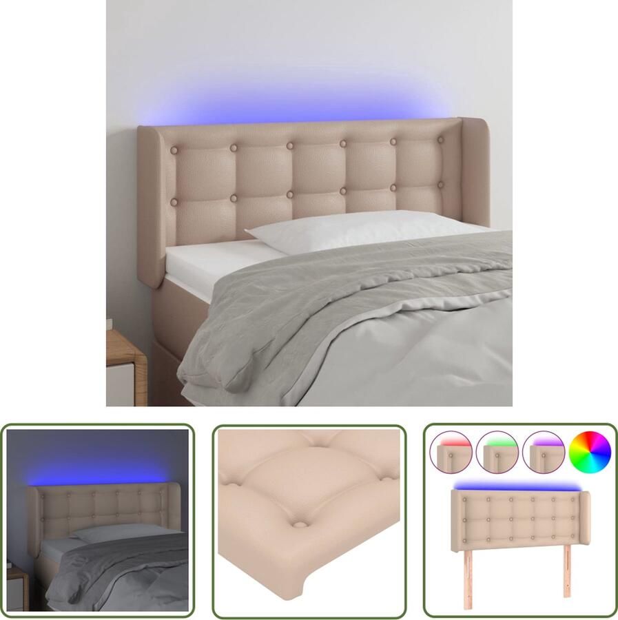 The Living Store Hoofdbord Cappuccino Kunstleer LED-strip 93x16x78 88 cm Verstelbare hoogte Hoofd Bord Led Hoofdbord Kapstok Bedroom Decor Slaapkamersdecoratie