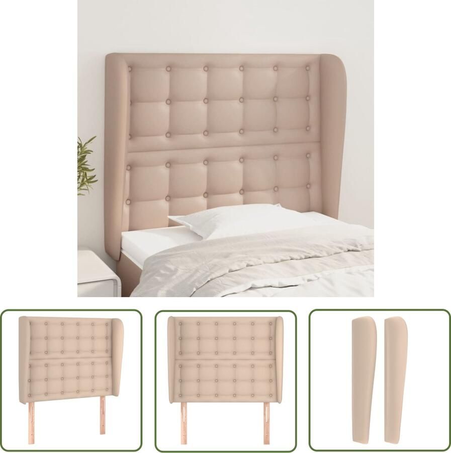 The Living Store Hoofdbord met randen 93x23x118 128 cm kunstleer cappuccinokleur Hoofd Bord Kapstok Bedroom Decoratie Bruine Meubels Leder Look