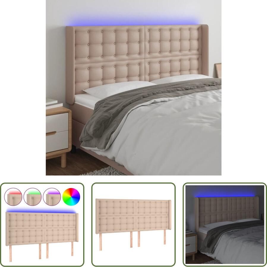 The Living Store Hoofdbord Cappuccino LED-verlichting Verstelbare hoogte Duurzaam kunstleer Hoofdboard Led Hoofdbord Kapstok Bedroom Decor Slaapkamersdecoratie