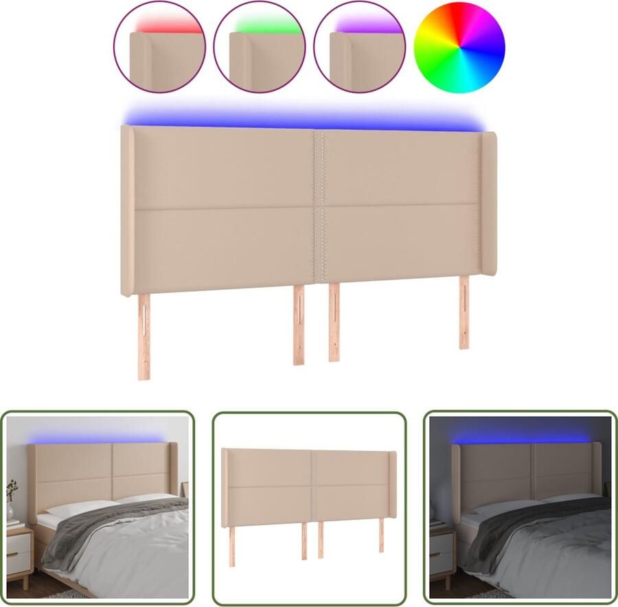 The Living Store Hoofdbord Cappuccino LED Verstelbaar 183x16x118 128cm Duurzaam kunstleer Hoofd Bord Led Hoofdbord Kapstok Bedding Accessories Bedroom Furniture