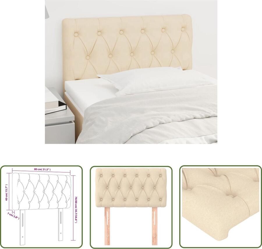 The Living Store Hoofdbord Classic 80 x 7 x 78 88 cm Crème Duurzaam materiaal Hoofd Bord Hoofdkussen Slaapcomfort Bedroom Decor Stoffen Hoofdbord
