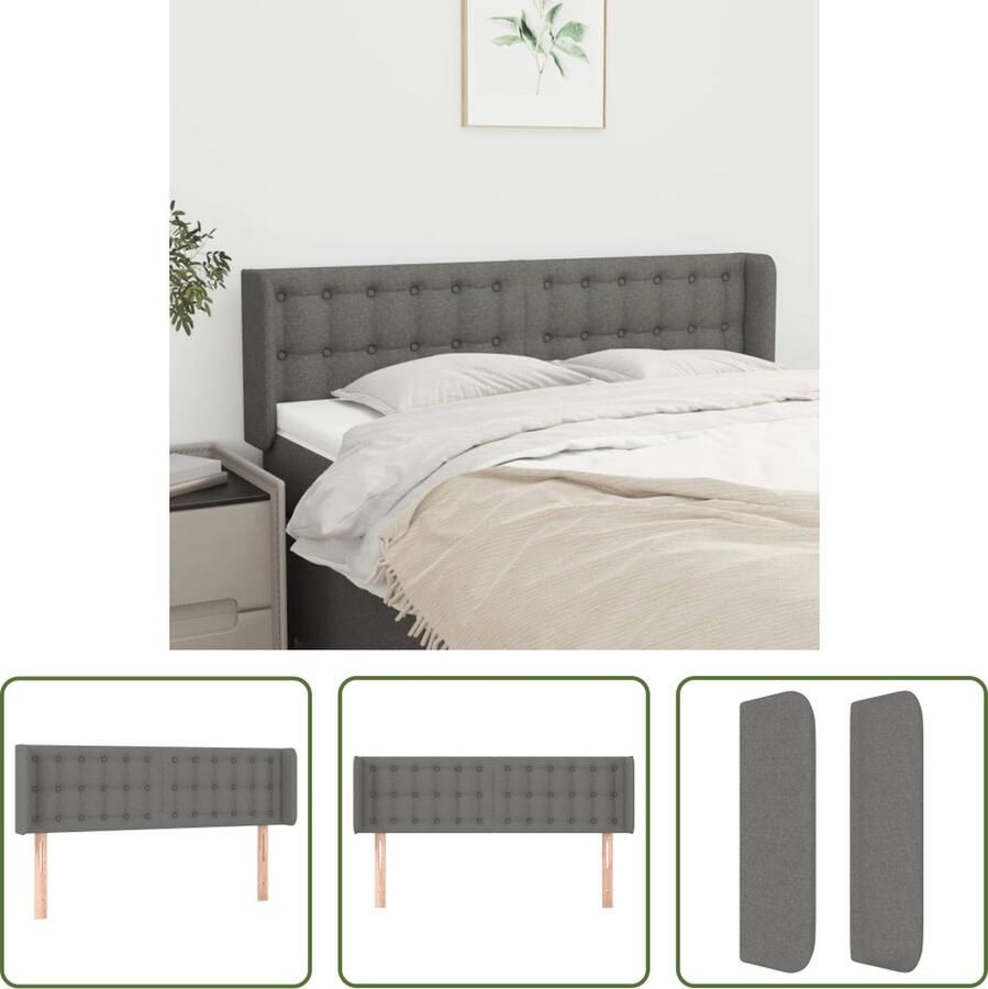 The Living Store Hoofdbord Classic Deluxe donkergrijs 147 x 16 x 78 88 cm ademend en duurzaam Hoofd Bord Hoofdkussen Beddecoratie Slaapkamers Donkere Kleuren