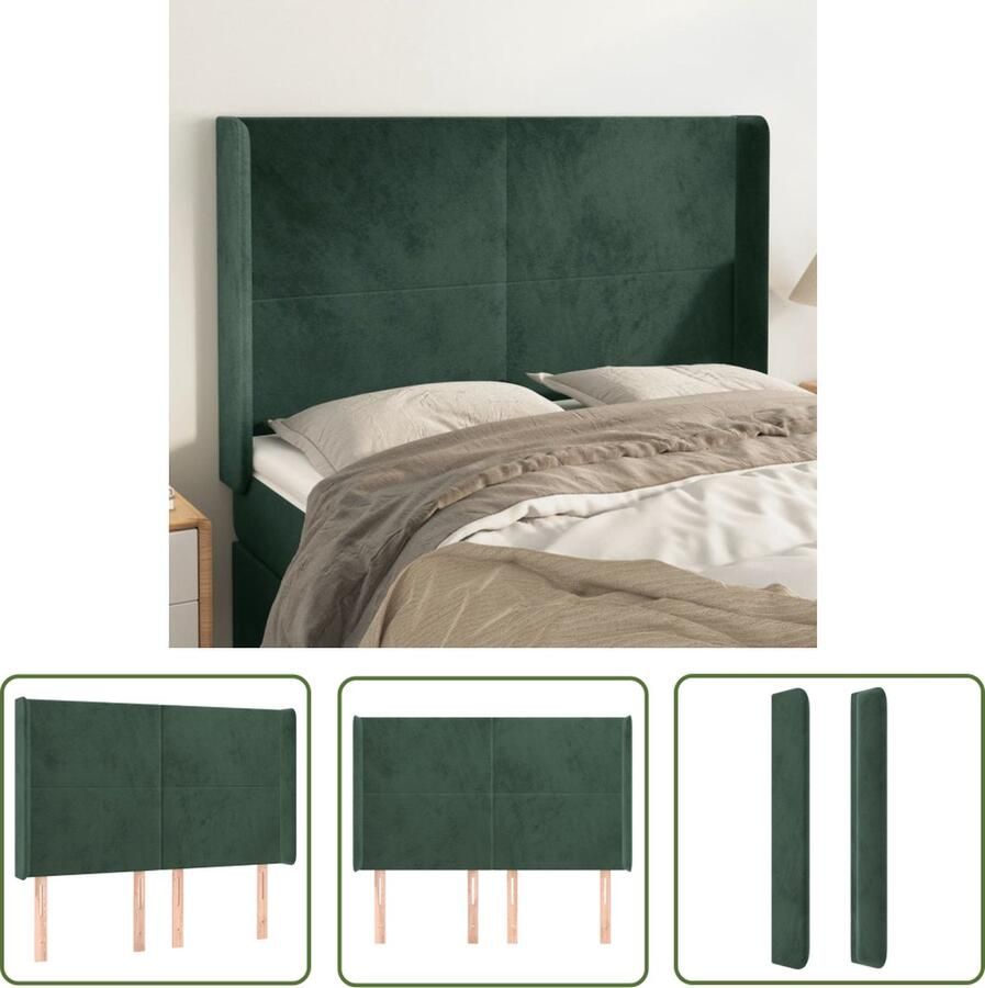 The Living Store Hoofdbord Classic Fluweel Verstelbare Hoogte Stevige Poten Comfortabele Ondersteuning Donkergroen 147x16x118 128cm