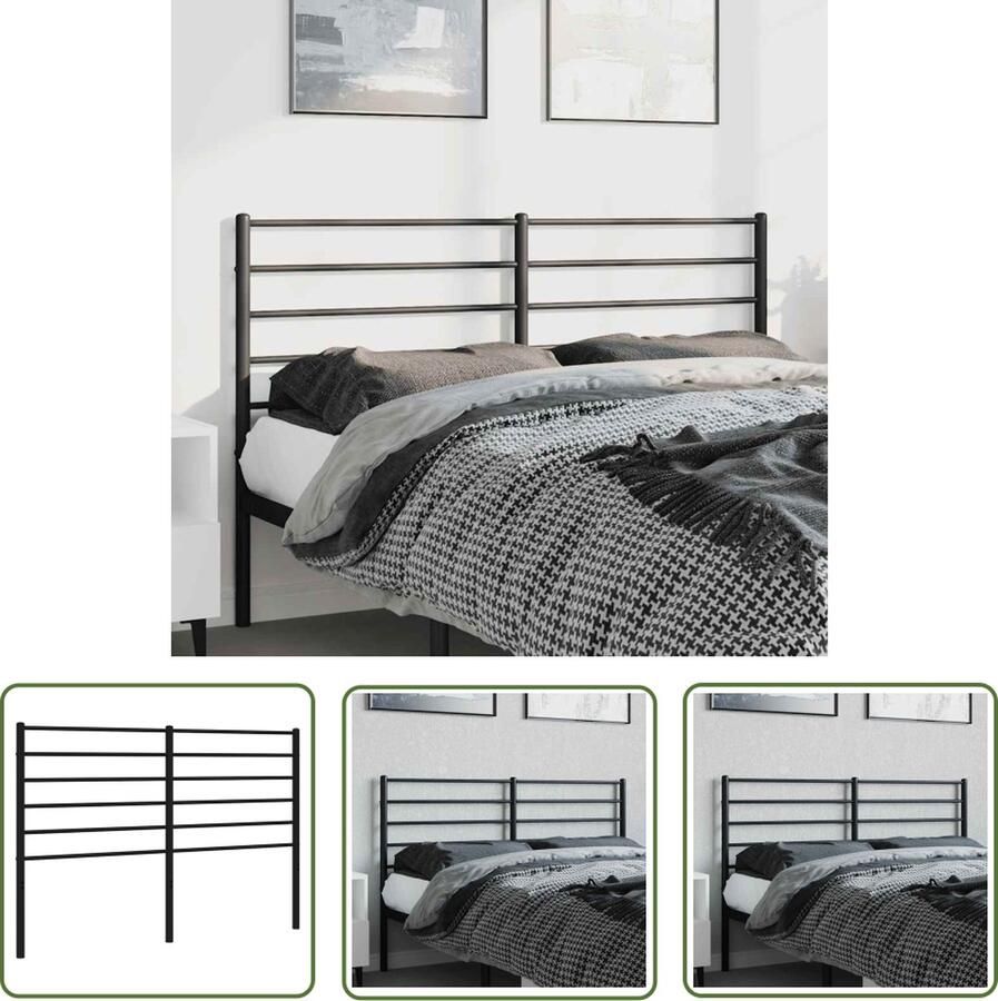 The Living Store Hoofdbord Classic Metaal 142 x 3 x 90 cm Zwart Hoofdbord Beddecoratie Hoofdboard Slaapkamervloerisolator Zwarte Hoofdbord