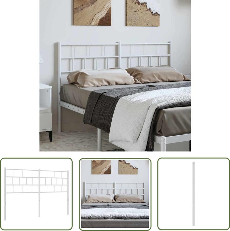 The Living Store Hoofdbord Classic Wit 142 x 3 x 90 cm Staal Hoofdbord Beddecoratie Hoofdbekleding Staal Hoofdbord Wit Hoofdbord