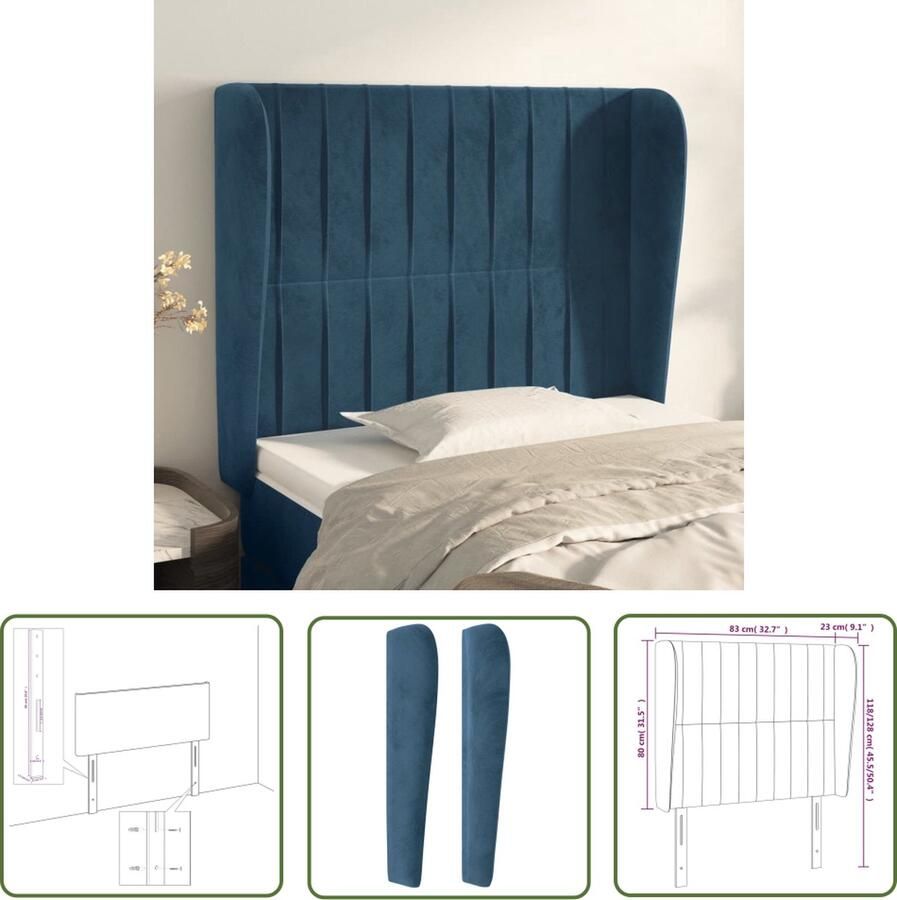 The Living Store Hoofdbord Donkerblauw 83 x 23 x 118 128 cm Fluweel Stevige poten Verstelbare hoogte Comfortabele ondersteuning Hoofd Bord Hoofdbord Velvet Blauw Beddecoratie