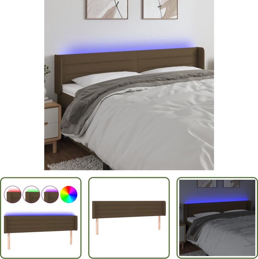 The Living Store Hoofdbord donkerbruin 183 x 16 x 78 88 cm Verstelbaar LED-strip Duurzaam materiaal