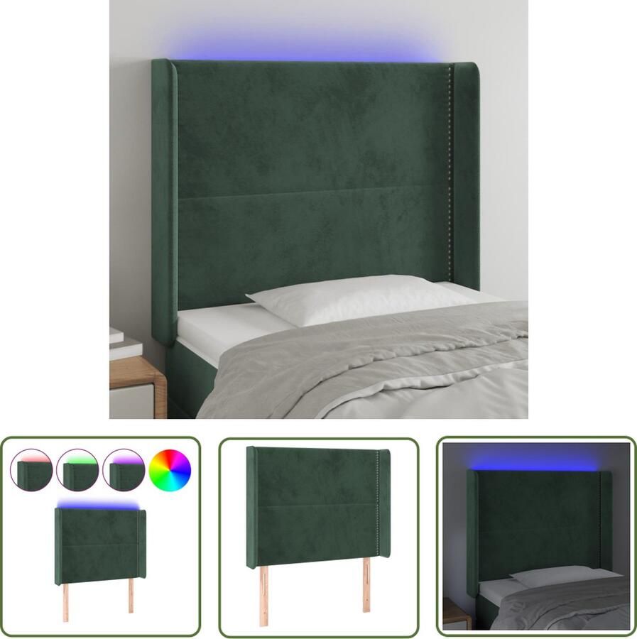 The Living Store Hoofdbord Donkergroen Fluweel 93x16x118 128 cm LED-verlichting