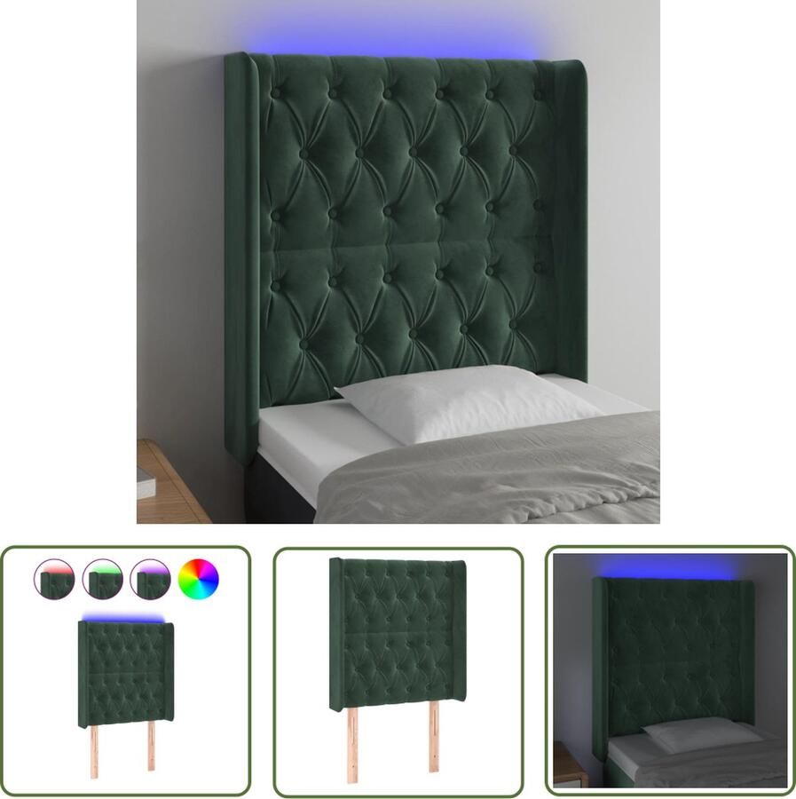 The Living Store Hoofdbord Donkergroen Fluwelen LED 83x16x128 Verstelbaar