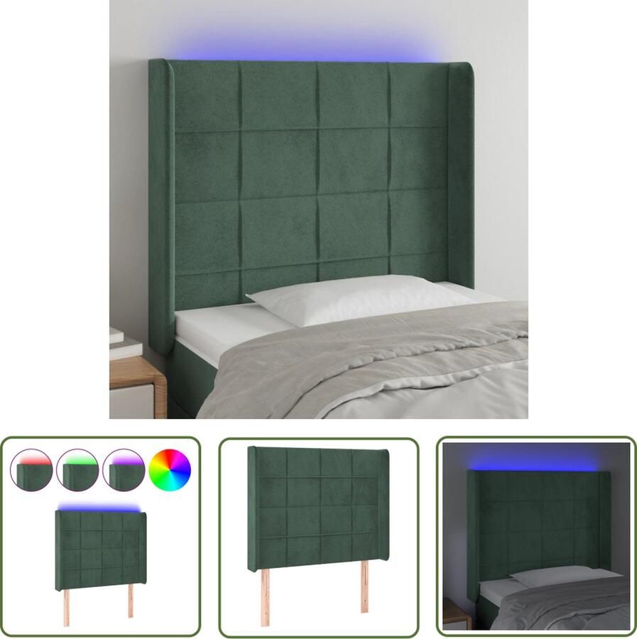 VidaXL The Living Store Hoofdbord Donkergroen Zacht fluweel Verstelbare hoogte Comfortabele ondersteuning Snijdbare LED-strip 55 cm USB-kabel 150 cm Stroomkabel 30 cm IP65 83x16x118 128 cm The Living Store