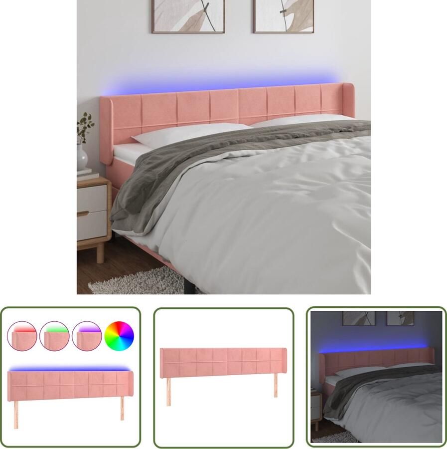 The Living Store Hoofdbord Dromus Bedframe Roze 183x16x78 88 cm Verstelbaar+LED