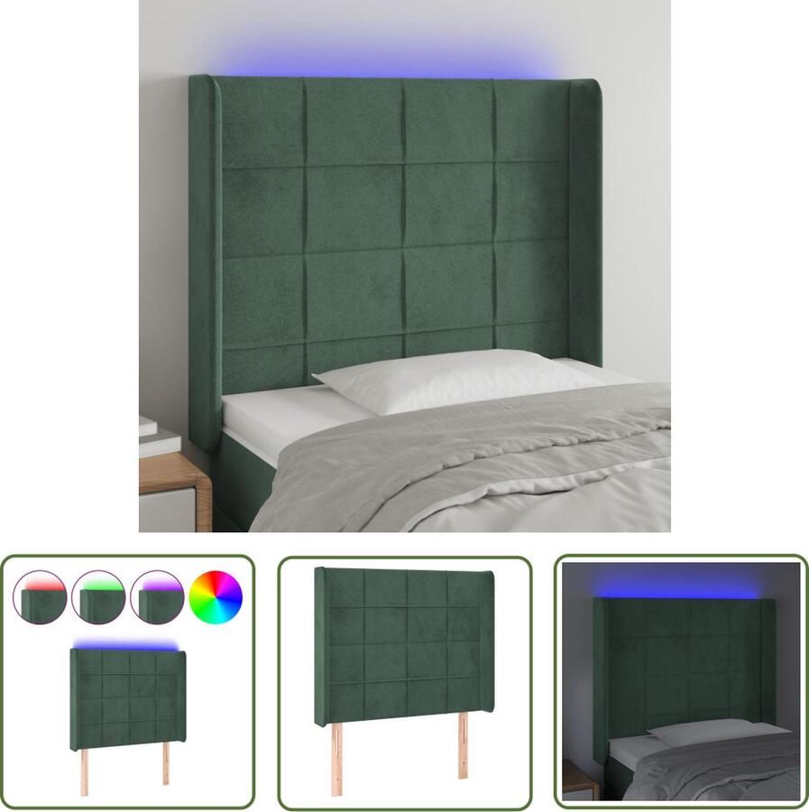 VidaXL The Living Store Hoofdbord Fluweel Donkergroen 103x16x118 128 cm Verstelbaar Comfortabele ondersteuning Snijdbare LED-strip IP65