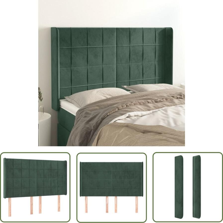 The Living Store Hoofdbord Hoofdeind en Rand Donkergroen 147x16x118 128 cm Fluweel en Hout