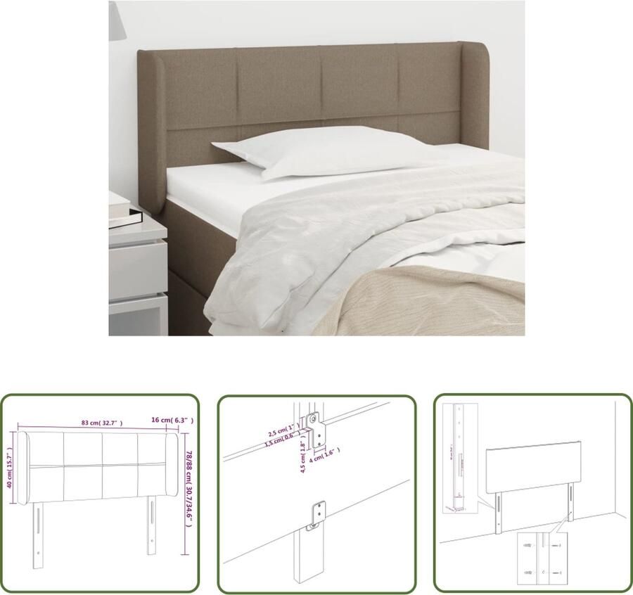 The Living Store Hoofdbord Hoofdeind en Rande 83 x 16 x 78 88 cm Taupe Polyester Verstelbare Hoogte Hoofd Bord Hoofdbord Beddecoratie Slaapkamers Taupestof